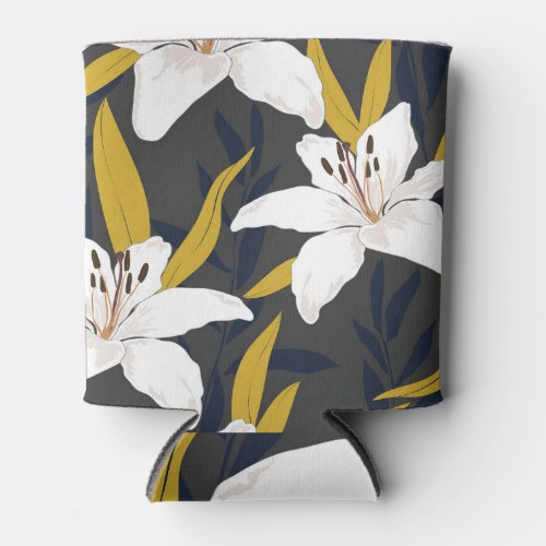 Blossom Lily Trendy Floral Seamless Can Cooler