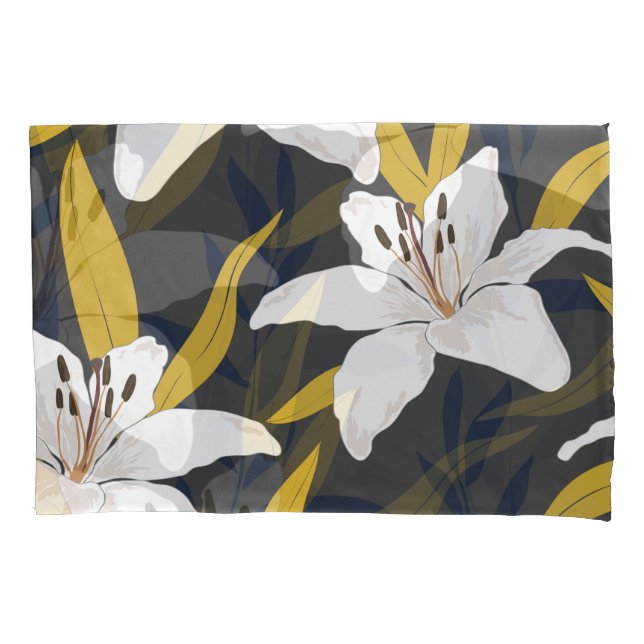 Blossom Lily: Trendy Floral Seamless. Pillow Case (Front)