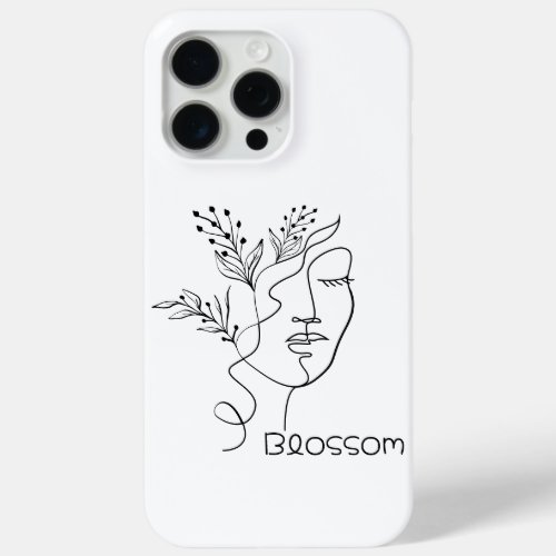 Blossom Line Art Woman Head Elegant Minimal Black iPhone 15 Pro Max Case