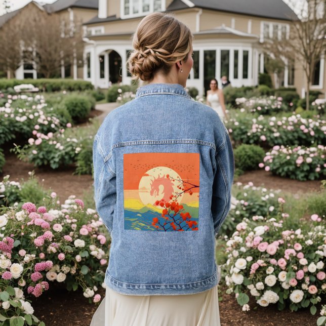 BLOSSOM NATURE MOUNTAIN DRAGON  DENIM JACKET (Wedding Back)