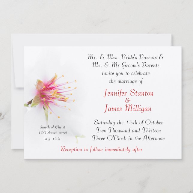 Blossom of the almond tree invitation (Front)