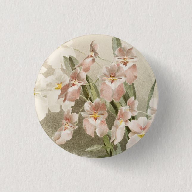 Blossom Orchids Vintage Art Painting Button (Front)
