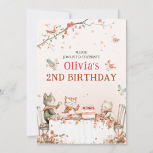 Blossom Party with Cats Folded Invitation