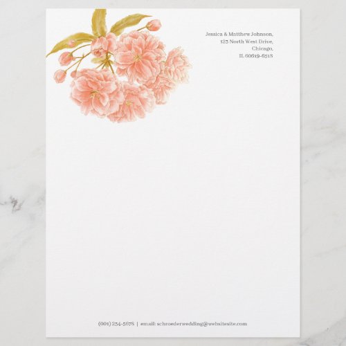 Blossom peach olive green white watercolor letterhead