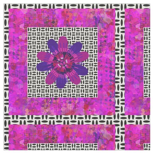 Blossom Petals in Pink and Purple  Black and White Fabric