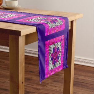 Blossom Petals in Pink and Purple  Black and White Short Table Runner