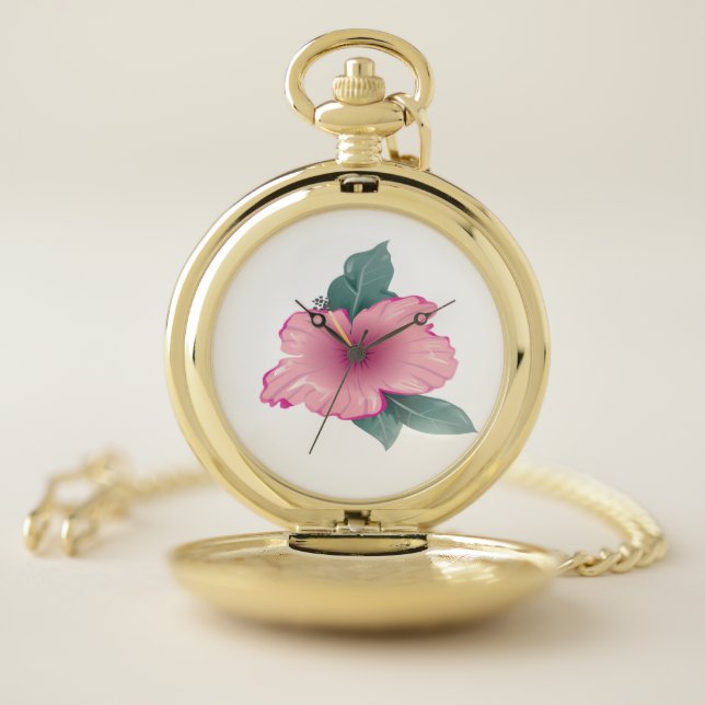 Blossom petals of  flower with green leaves pocket watch (Inside)