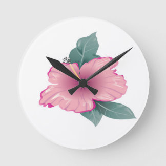 Blossom  petals of flower  with green leaves round clock