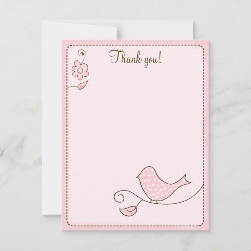 Blossom Pink Bird 4x5 Flat Thank you note