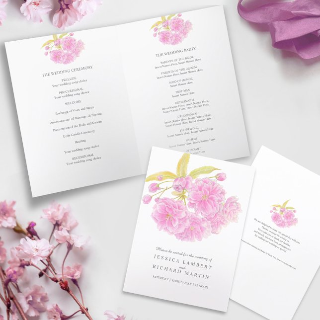 Blossom pink flowers watercolor art wedding program (Creator Uploaded)