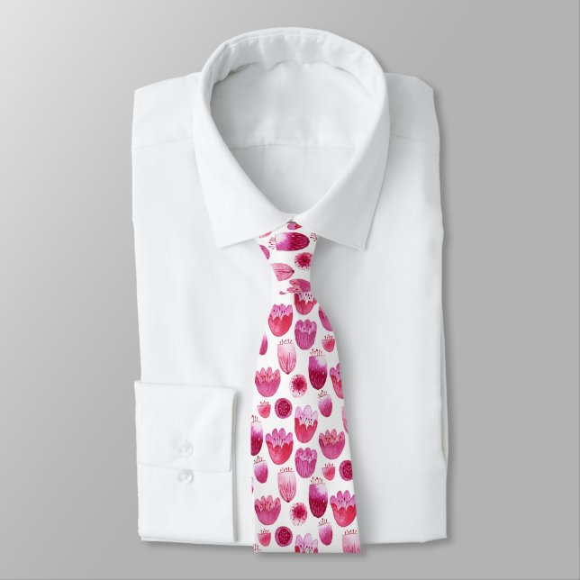 Blossom Pink Watercolor Flower Neck Tie (Tied)