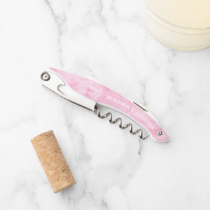 Blossom Pink Watercolor Wedding Thank You Favors Waiter's Corkscrew