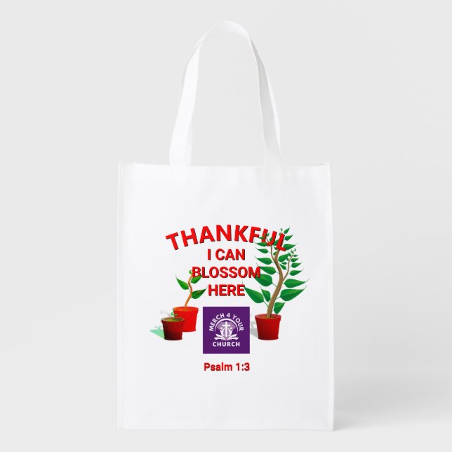 Blossom Planted Here Christian Church ADD LOGO Grocery Bag (Front)