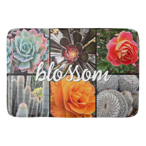 Blossom Quote Cacti Roses Botanical Photo Modern Bathroom Mat