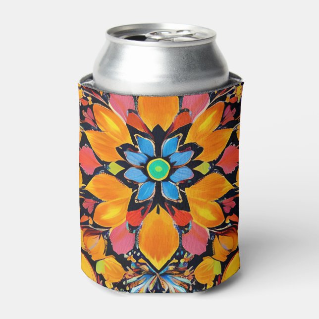 Blossom Radiance: A Colorful Aquarelle Sunflower Can Cooler (Can Front)