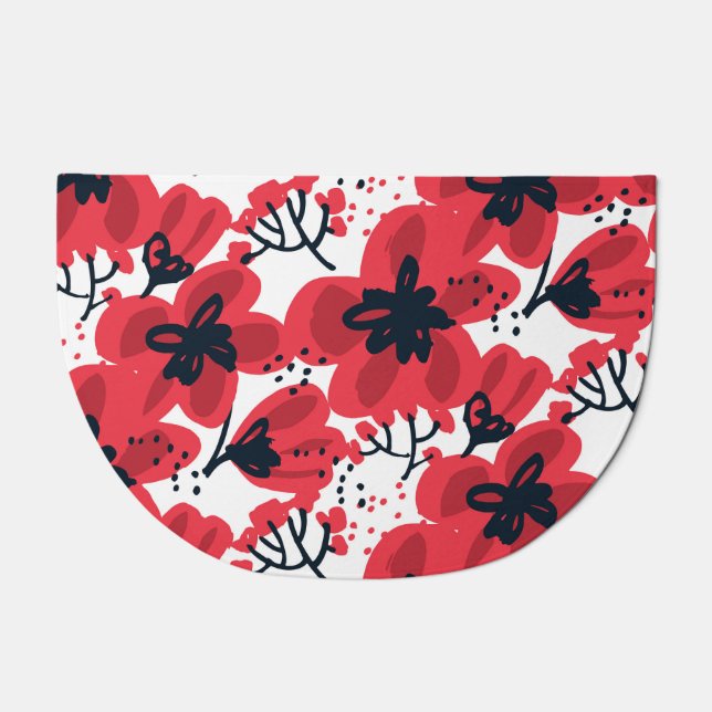 Blossom Red: Abstract Hand-Drawn Pattern. Doormat (Front)