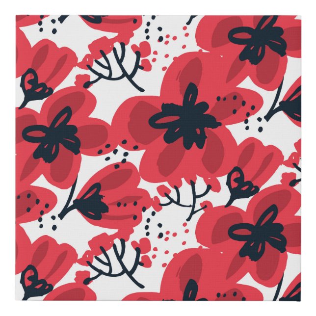 Blossom Red: Abstract Hand-Drawn Pattern. Faux Canvas Print (Front)