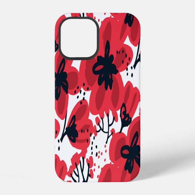 Blossom Red: Abstract Hand-Drawn Pattern. Iphone Case (Back)