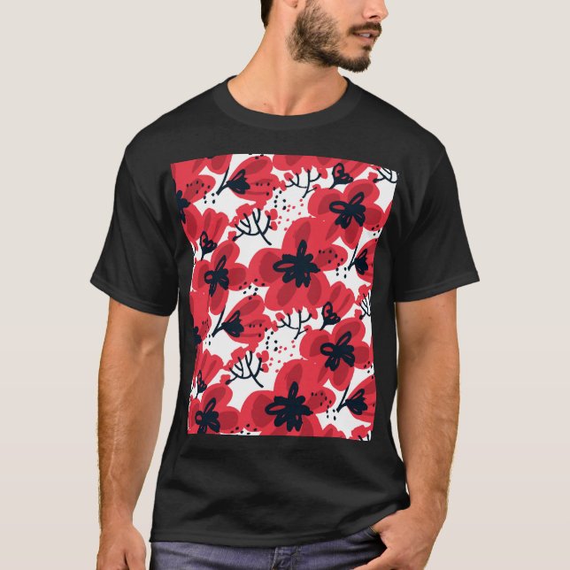 Blossom Red: Abstract Hand-Drawn Pattern. T-Shirt (Front)