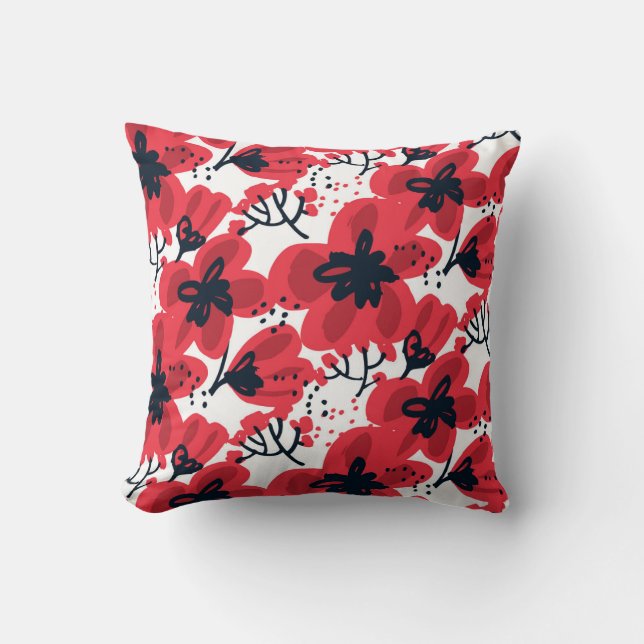 Blossom Red: Abstract Hand-Drawn Pattern. Throw Pillow (Front)