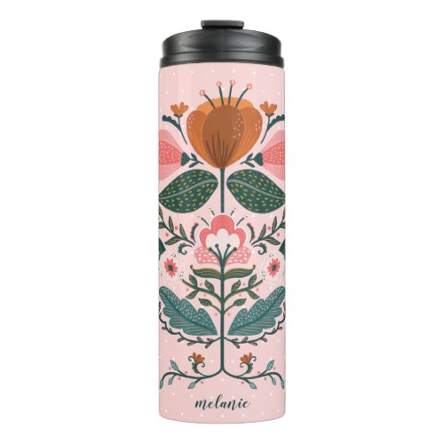 Blossom  Roots Folk Art Floral Garden Blush Pink Thermal Tumbler