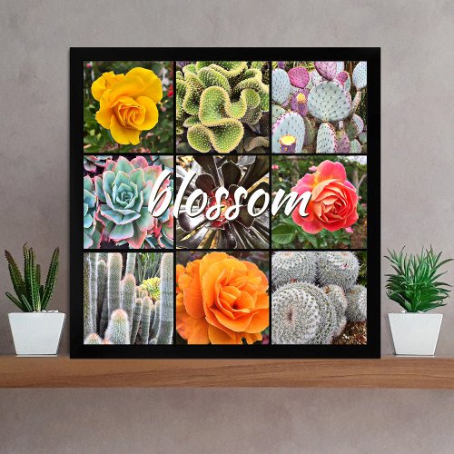 Blossom Script Cacti Roses Pattern Photo Collage Poster