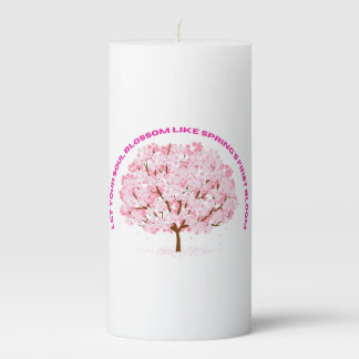 Blossom Serenity – Pink Floral Tree Art Pillar Candle