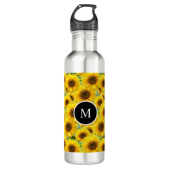 Blossom Sunflowers and Monogram Stainless Steel Water Bottle (Front)