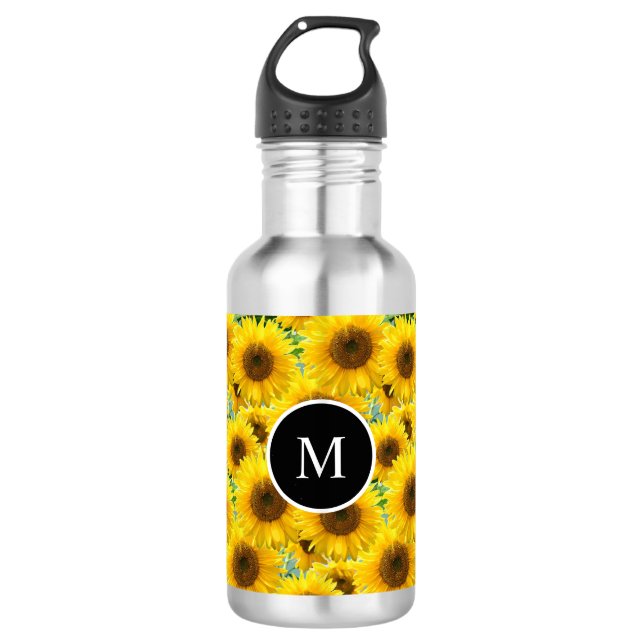 Blossom Sunflowers and Monogram Stainless Steel Water Bottle (Front)