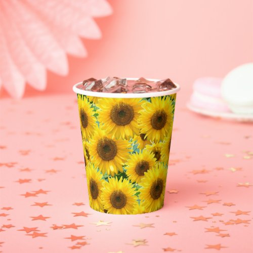 Blossom Sunflowers on Teal Paper Cups