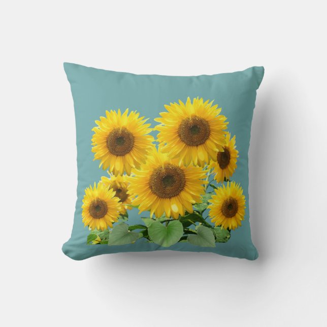 Blossom Sunflowers on Teal Throw Pillow (Front)