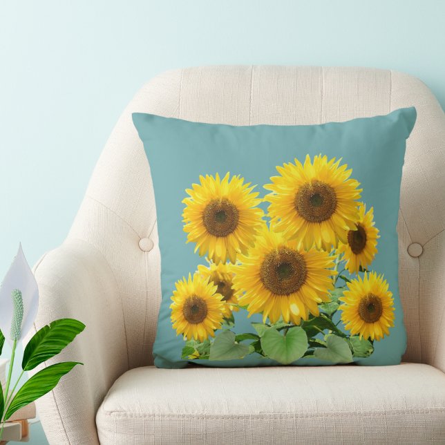 Blossom Sunflowers on Teal Throw Pillow (Creator Uploaded)