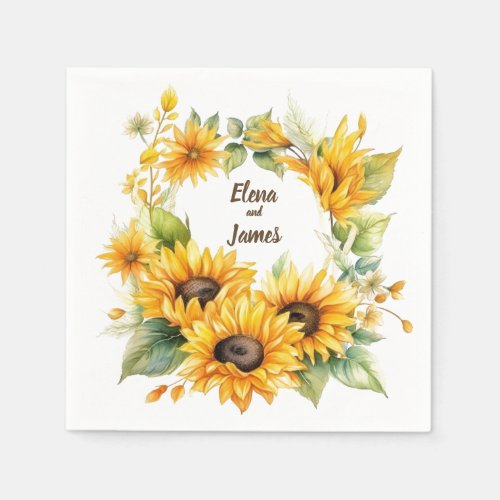 Blossom Sunflowers Personalized Wedding Napkins