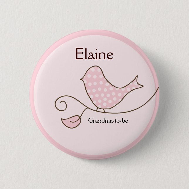 BLOSSOM Trendy Bird NAME TAG Personalized Button (Front)