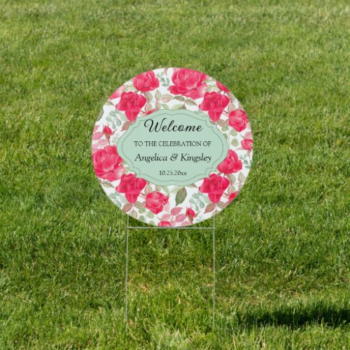 Blossom Watercolor Roses Welcome Wedding Sign