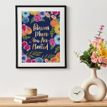 Blossom Where You Are Planted | Floral Blossom Poster<br><div class="desc">Beautiful inspirational art print design that features our vibrant hand-painted chic, lively floral blossoms of yellow sunny sunflowers, pink, blue and peach roses. A bold navy blue background creates a beautiful backdrop against the vibrant florals that beautifully frame around the poster. "Blossom Where You are Planted" is beautifully displayed in...</div>