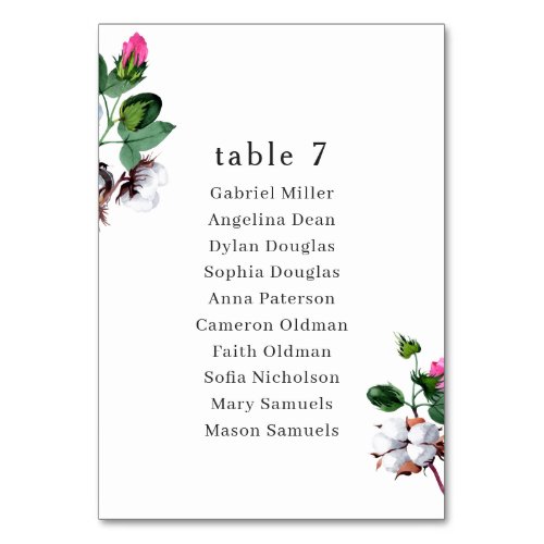 Blossom White cotton Wedding Single seating plan Table Number
