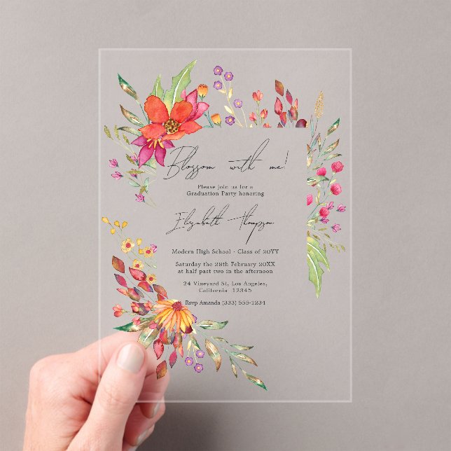Blossom with Me Wildflower Graduation Party Acrylic Invitations (Insitu (Handheld))
