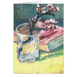 Blossoming Almond Branch in a glass and a book Cards