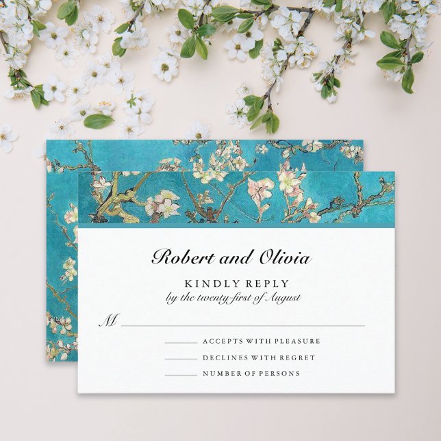 Blossoming Almond Floral Wedding RSVP Card (Creator Uploaded)