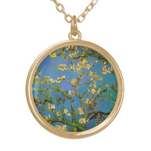 Blossoming Almond Tree by Vincent van Gogh Gold Plated Necklace