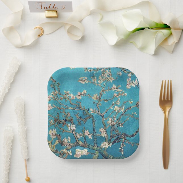 Blossoming Almond Tree Floral Vincent Van Gogh Paper Plates (Wedding)