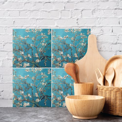 Blossoming Almond Tree Floral Vincent van Gogh  Tile