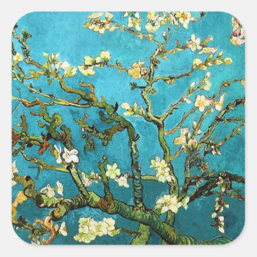 Blossoming Almond Tree Van Gogh Fine Art Square Sticker