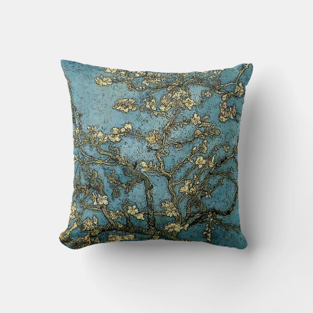 Blossoming Almond Tree (van Gogh) Grunge Throw Pillow (Front)