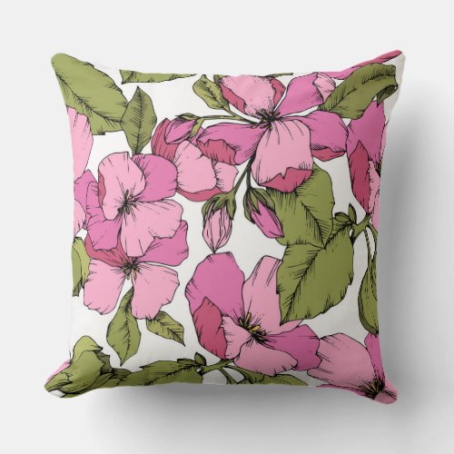Blossoming Appe cute pattern of spring garden pink Throw Pillow