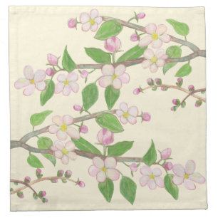 Blossoming Apple Tree Branch Illustration Cloth Napkin
