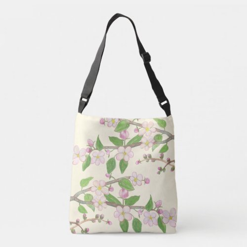 Blossoming Apple Tree Branch Illustration   Crossbody Bag