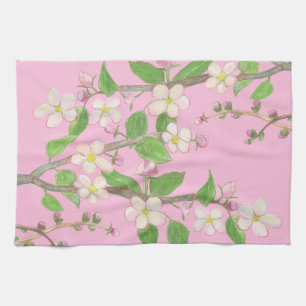Blossoming Apple Tree Branch Pastel Pink Kitchen Towel