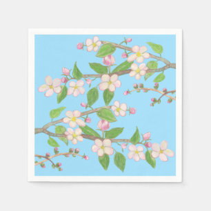 Blossoming Apple Tree Branch Sky Blue Napkins